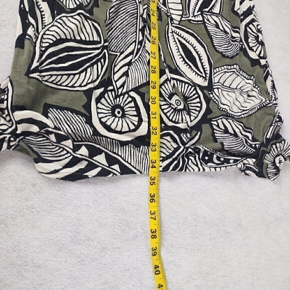 LOFT Ann Taylor Olive/Black/Off White V Neck Floral Drawstring Waist Dress Sz S - Picture 5 of 7